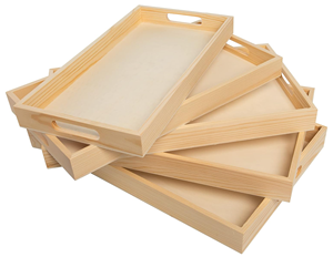 Wholesale Custom DIY Rectangular Unfinished Wooden Nested Serving <b>Breakfast</b> Tray With Handles - Product Image 2