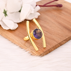 Purple Amethyst Hydro Stone Gold Plated Brass <b>Ring</b> Handmade Trendy Gemstone Jewelry for <b>Women</b> - Product Image 4
