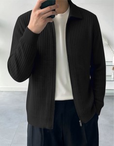 Cardigan décontracté pour homme à col mandarin et fermeture éclair, automne, anti-boulochage, anti-plis, respirant, séchage rapide, coupe classique, couleur unie - Product Image 1