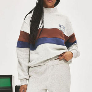 Factory Custom Logo Cotton Mock Neck Fleece <b>Jumper</b> Oversized Pullover Color Blocking <b>Vintage</b> Striped Mockneck Sweatshirt Women - Product Image 1