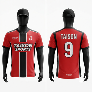Uniforme de Hockey sobre Césped para Hombre, Premium, 240 GSM, Poliéster, Secado Rápido, Diseño de Paneles Rojo, Negro y Blanco, Logotipo Personalizado con Transferencia Térmica - Product Image 1