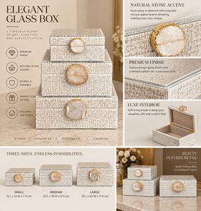 Juego de Cajas de Almacenamiento de Joyas de Vidrio Color Marfil con Detalles de Ágata Natural, Acabado Texturizado, Forro Suave, Organizador Decorativo para Recuerdos - Product Image 6