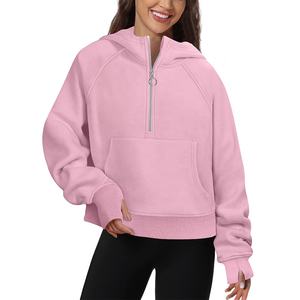 Women's Lightweight Winter Sports Half Zip Sweatshirts Multicolour Plain Jogger <b>Fleece</b> <b>Hoodies</b> with Custom Logo Loose Fitting - Product Image 1