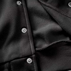 Black Cropped Varsity Jacket With White Stripes <b>Button</b> Front Slim Fit Casual College Style Outerwear For Women And Men - Product Image 5