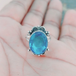 Anillo de Topacio Azul Natural, Plata de Ley 925, Anillo de Piedras Preciosas Hecho a Mano, Joyería Minimalista de Moda para Mujer - Product Image 2