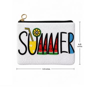 CRYSTAL CRAFT Cotton Beaded Summer Fruit Coin <b>Purse</b> Other Closure Mini Wrist Strap Unisex Handmade <b>Cute</b> Style 5 Inch Party Use - Product Image 1
