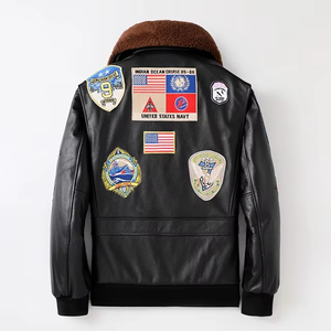 Blouson aviateur vintage personnalisé en cuir avec col en fourrure amovible, patch brodé, style aviateur, vêtements d'extérieur OEM ODM - Product Image 2