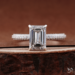 2CT Emerald Cut Lab Grown Diamond IGI Certified Three Row Pave Band Clean <b>Step</b> Cut Luxury Design 10K White Gold Wedding Ring - Product Image 1