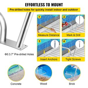 Ringhiera per Piscina 48x36, Capacità di Carico 250 LBS, Corrimano in Acciaio Inox 304 per Piscina, Accessori e Strumenti per Piscina Argento - Product Image 5