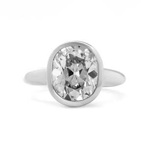 4.5CT Elongated Old Mine Cut Cushion Lab Grown Diamond Engagement <b>Ring</b> 14K White <b>Gold</b> Bezel <b>Set</b> Solitaire Vintage Antique St - Product Image 5