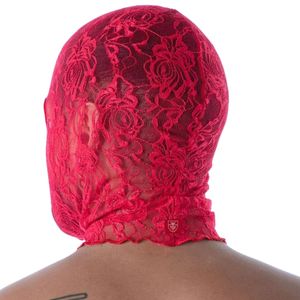 Masque intégral en cuir éco-responsable rouge pour homme, style anime, avec dentelle fluide et ouverture pour la bouche, idéal pour clubbing sexy - Product Image 5