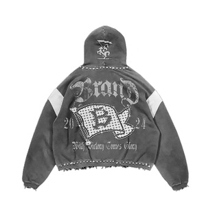 Sudadera con Capucha Oversize para Hombre, Gris, con Logotipo de la Letra B Bordado, Estilo Urbano, Tejida en Algodón, Sudadera con Capucha de Estilo Otoñal - Product Image 3