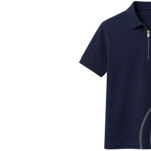 Polo de punto gofrado azul marino personalizado para hombre con cremallera de cuarto y estampado de arco gris oscuro, transpirable, informal, para golf y tenis - Product Image 3