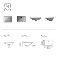 Lavabo de salle de bain rectangulaire en céramique vitreuse à poser sous le meuble NV2284A, dimensions totales 515x380x185mm, certifié cUPC