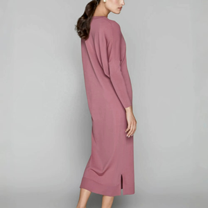 เดรสยาวผู้หญิงผ้าถักน้ำหนักเบาหรูหรา กระดุมแถวเดียว แขนยาว สีพื้นตามสั่ง ผ้าฝ้ายรักษ์โลก เอวธรรมชาติ - Product Image 2