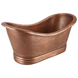Bañera independiente de cobre martillado y pulido, hecha a mano, con base de pedestal inclinada para baños de hoteles y casas de lujo - Product Image 4