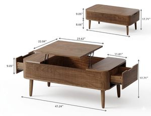 Table basse moderne en bois avec plateau relevable, tiroirs latéraux de rangement dissimulés et plateau surélevé, table centrale multifonction pour salon - Product Image 1
