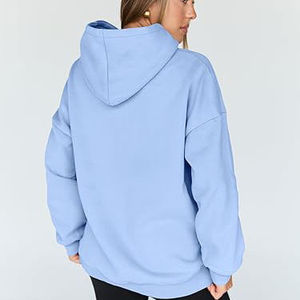 Hoodie Streetwear Oversize Femme Personnalisé Bleu Clair Épaules Tombantes 100% Coton Tricoté Respirant Manches Longues - Product Image 4