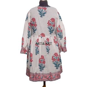 Robe trapèze vintage simple en coton 100% tricoté, magnifique imprimé floral, manches bouffantes, longueur midi, tenue de vacances, tenue de plage - Product Image 6