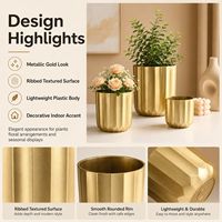 Pot de fleurs en plastique doré métallisé côtelé pour décoration intérieure, idéal pour la vente en gros, les présentoirs de détail et les importateurs