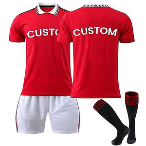 Custom Red <b>Soccer</b> Jersey Kit Men's Short <b>Sleeve</b> Turn-down Collar Moisture Wicking Polyester Uniform Set White Shorts Black <b>Socks</b> - Product Image 4