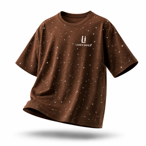 เสื้อยืดสีน้ำตาลประดับเพชรเทียมทรงโอเวอร์ไซส์สำหรับผู้ชาย สไตล์สตรีทแวร์ลำลอง แขนสั้น คอกลม ลายกราฟิกวิบวับ แฟชั่นเสื้อผ้า - Product Image 2