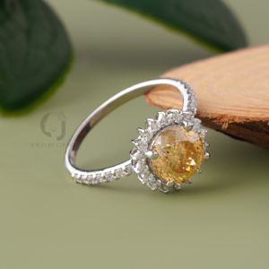 Bague de fiançailles en moissanite champagne ronde 2 carats, taille portugaise, halo, or blanc 14 carats, bague de promesse de mariage tournesol pour femme - Product Image 4