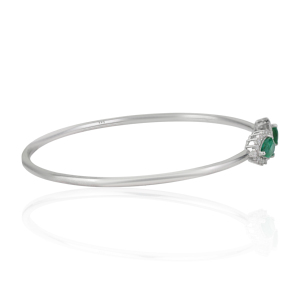 Premium Pure 925 Sterling <b>Silver</b> 100% Genuine Emerald Gemstone & Diamond Handmade Open <b>Cuff</b> Bangle Fine Jewelry - Product Image 5