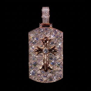 Colgante de Lujo Personalizado con Cruz Floral de Moissanita, Plata 925 y Oro Rosa, Totalmente Engastado, Estilo Hip Hop, Venta al por Mayor con MOQ Bajo - Product Image 1