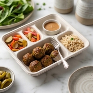CANEX 5 Compartment Bagasse Meal Tray Compostable Disposable Sugarcane Fiber Food Container Microwave Refrigerator Safe - Product Image 6