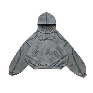 Oversized Crop Hoodie <b>Men</b> Batwing Sleeve Hand Embroidery Solid Color French Terry Hooded Sweatshirt Autumn Style - Product Image 1