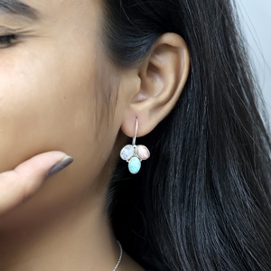 925 Sterling Silver Multi Stone <b>Dangle</b> <b>Earrings</b> Rainbow Moonstone Amazonite Rhodolite Handmade Gemstone Drop <b>Earrings</b> for Party - Product Image 2