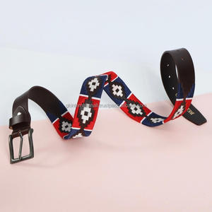 Custom <b>Men's</b> <b>Polo</b> <b>Belt</b> Full Grain Leather with Hand Embroidery Stainless Steel and Alloy Buckle <b>for</b> Tactical Applications - Product Image 1