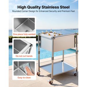 Carrello Frigo Portatile in Acciaio Inossidabile da 44,8 Litri con Coperchio Scorrevole, Trolley Refrigerante da Esterno su Ruote - Product Image 4