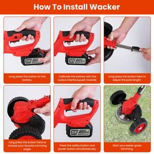 800W spazzole silenziose da giardino Wacker 50dB motore 2x21V 2500mAh batterie estensibili (4-5hr carica) regolabile a 90 gradi - Product Image 6