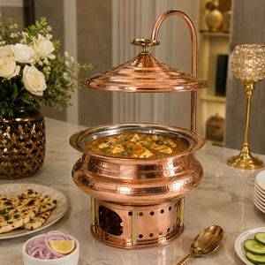 Calentador de Comida Tipo Chafing Dish de Cobre con Tapa, Interior de Acero Inoxidable Martillado, Servidor de Buffet para Catering, Hoteles y Restaurantes, OEM ODM - Product Image 4