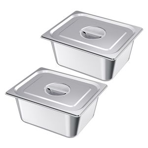 Set di 2 Vaschette per Buffet in Acciaio Inox 1/2 con Coperchi, Profondità 6 Pollici, Antiaderenti e Riutilizzabili per Hotel e Ristoranti - Product Image 1