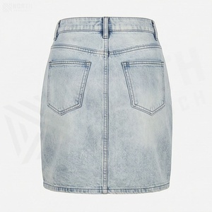 Jupe crayon en jean taille haute pour femme avec fente latérale, style décontracté - Product Image 2