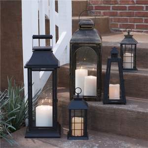 Ensemble de lanternes en verre pyramidales coniques en métal noir moderne, porte-bougie suspendu décoratif pour jardin extérieur, décoration de mariage et de maison - Product Image 4