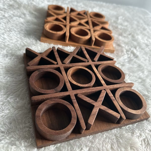 Jeu de société Tic Tac Toe en bois artisanal, puzzle décoratif de table pour le divertissement du salon - Product Image 1
