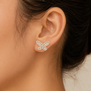 Boucles d'oreilles créoles minimalistes en argent 925 glacé pour femme, motif papillon personnalisé, avec diamants de laboratoire, bijoux de mode pour petite amie - Product Image 2