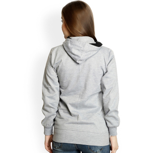 Sweat-shirt gris à capuche zippé pour femme, manches longues, en mélange de coton tricoté, pull décontracté avec poches pour l'automne - Product Image 4