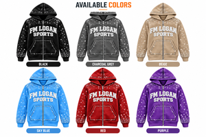 Sudadera con capucha de forro polar 100% algodón ecológico con cremallera completa y pedrería azul - Product Image 5
