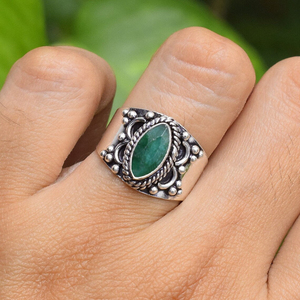<b>Emerald</b> Gemstone <b>Ring</b> 925 Sterling <b>Silver</b> Green Stone Jewelry Boho Statement <b>Ring</b> Gift for Her - Product Image 3