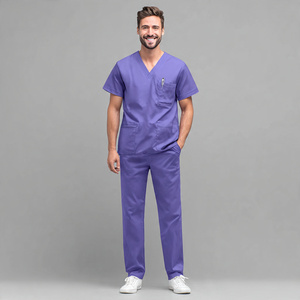 Medical <b>Scrubs</b> Uniform Wholesale Unisex Hospital Nursing Knitted 100% Cotton Breathable Comfortable <b>Scrub</b> <b>Sets</b> - Product Image 3