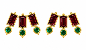 Gold Tone Rectangular Ruby Color 925 <b>Sterling</b> <b>Silver</b> <b>Stud</b> Earrings Round Green Stone Dangle Earrings Handmade Jewelry Gift - Product Image 2