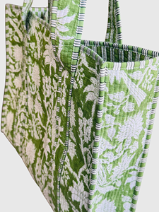 Sac fourre-tout en coton à imprimé floral vert, style bohème, ouvert en haut, sac de shopping pour femmes, utilisable toute l'année - Product Image 3