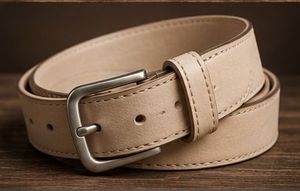 Ceinture en cuir véritable marron uni avec boucle ardillon rectangulaire argentée, décontractée et durable pour homme - Product Image 2