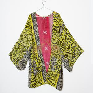 เสื้อคลุมกิโมโนผ้าฝ้ายอินเดียลายปะติดปะต่อแบบคันธา เสื้อคลุมคันธาแบบวินเทจ เสื้อแจ็คเก็ตฤดูใบไม้ร่วงแขนยาวสำหรับผู้หญิง - Product Image 5