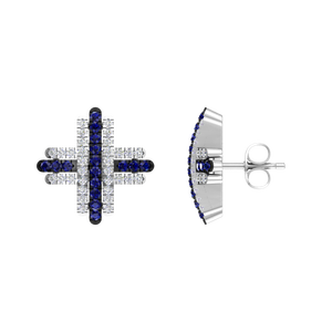 Pendientes de Plata de Ley 925 con Baño de Rodio, Zafiro Azul, Circonita Cúbica Blanca, Diseño Geométrico Art Deco, para Compromiso y Boda - Product Image 3